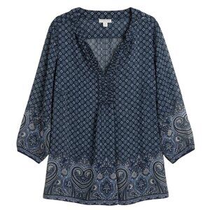 Charter Club Boho Sheer Blouse Top Shirt Tunic Geometric Border 20W